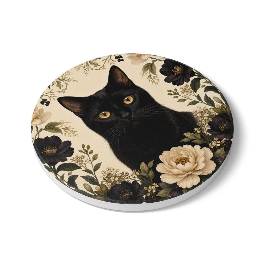 Custom Black Cat Botanical Coaster From Photo