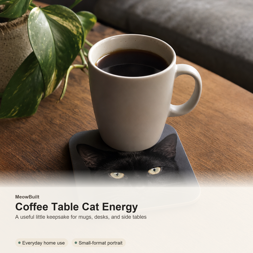 Custom Black Cat Botanical Coaster From Photo