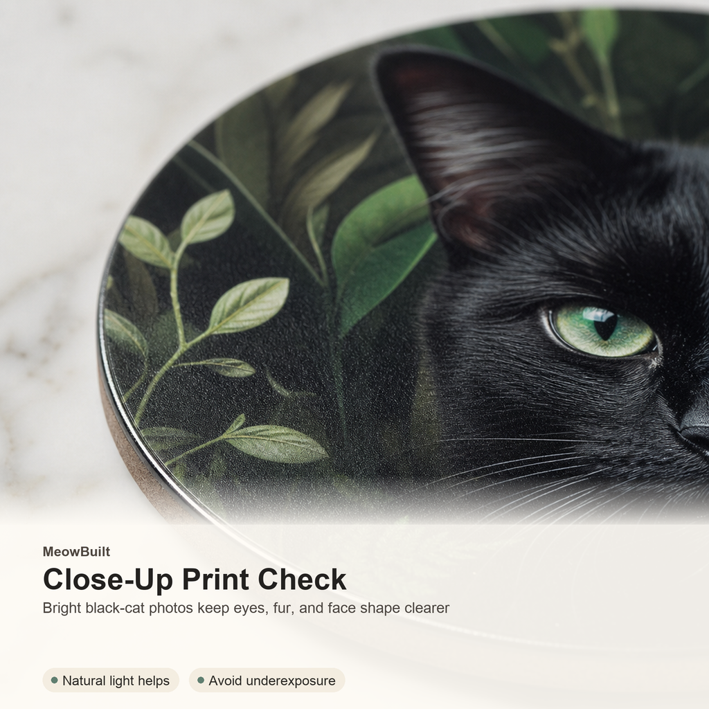 Custom Black Cat Botanical Coaster From Photo