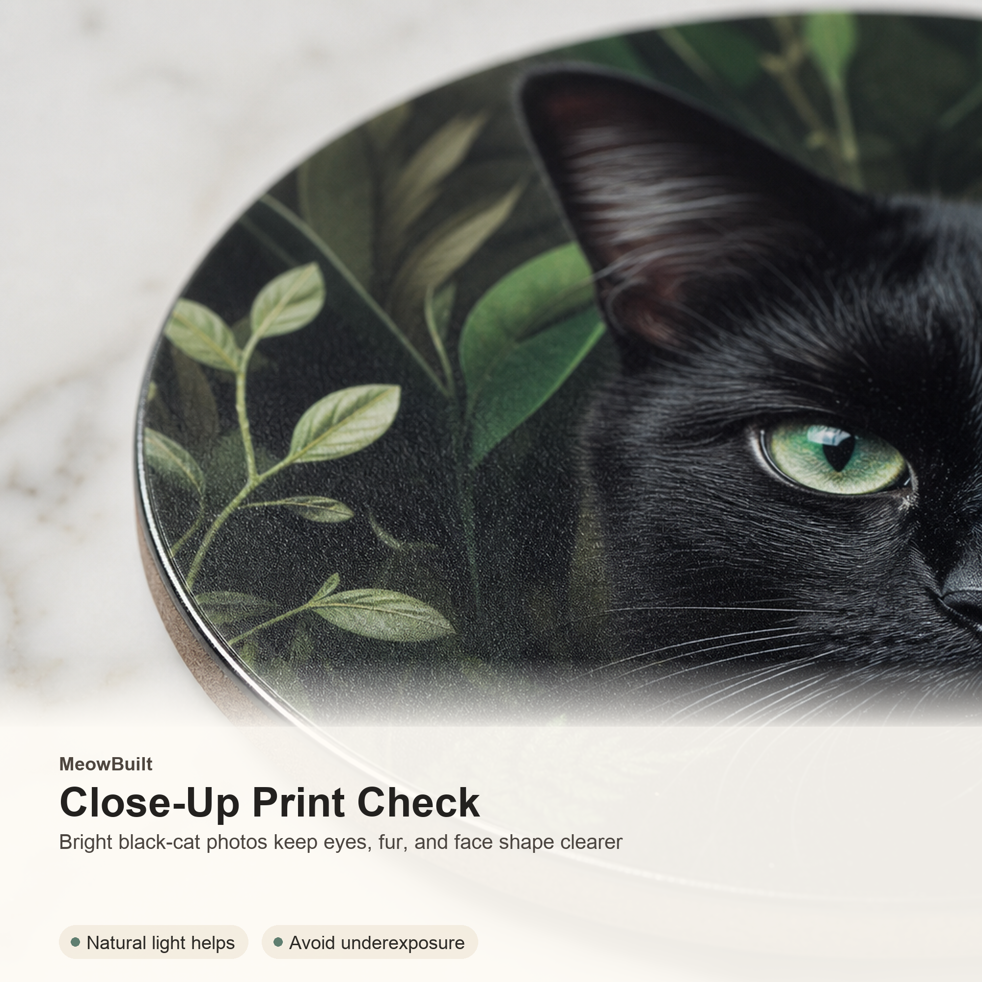 Custom Black Cat Botanical Coaster From Photo