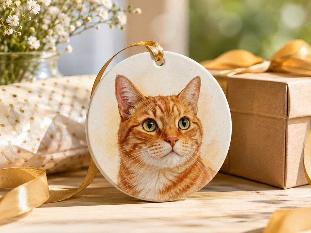 Personalized Orange Cat Ornament From Photo