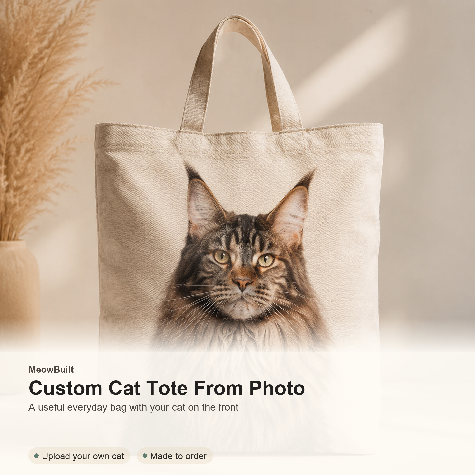 Custom Cat Portrait Tote Bag From Photo