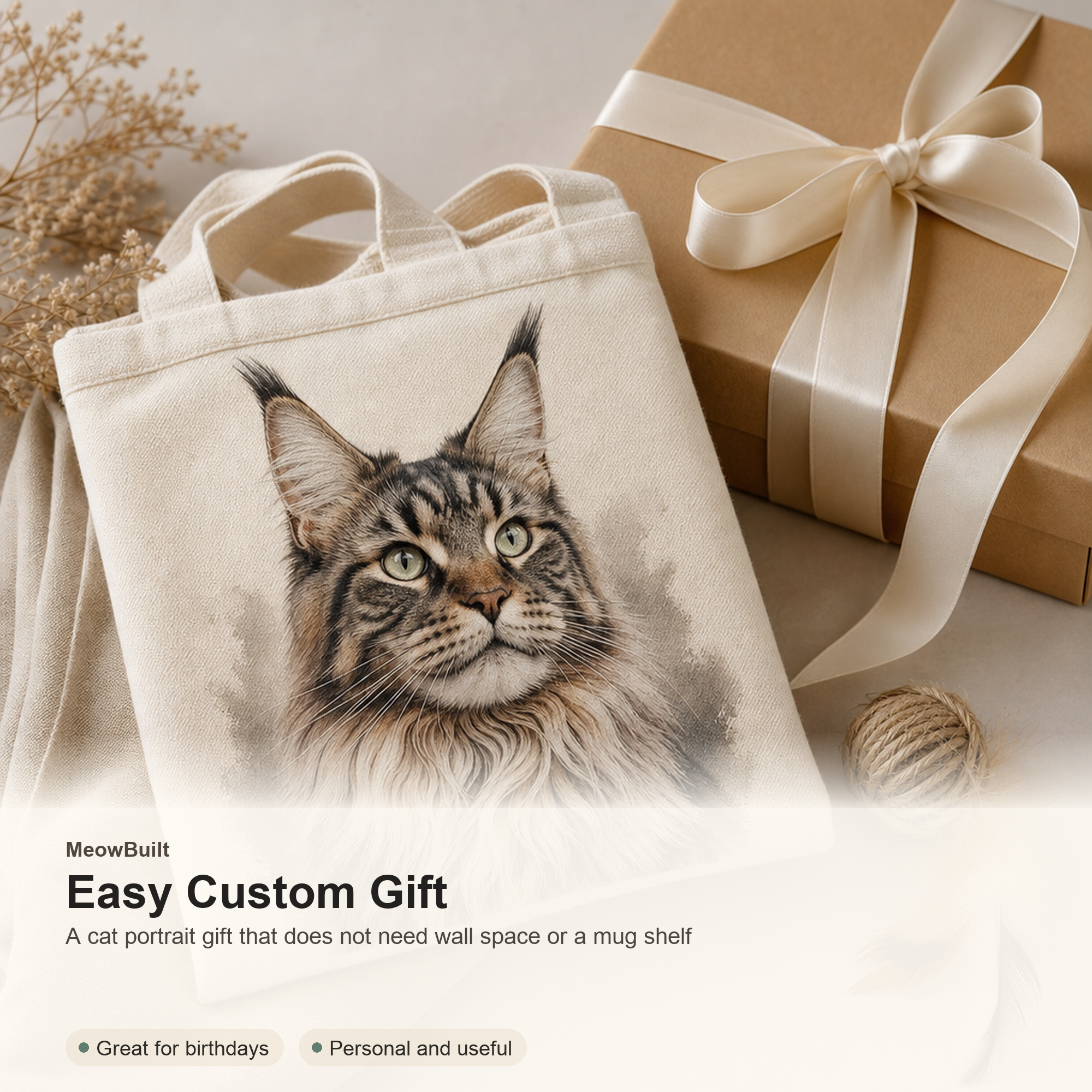 Custom Cat Portrait Tote Bag From Photo
